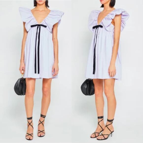 O.P.T. Didi Empire Waist Bow Puff Sleeve Mini Dress Lilac Small Holiday Coquette - Picture 1 of 7